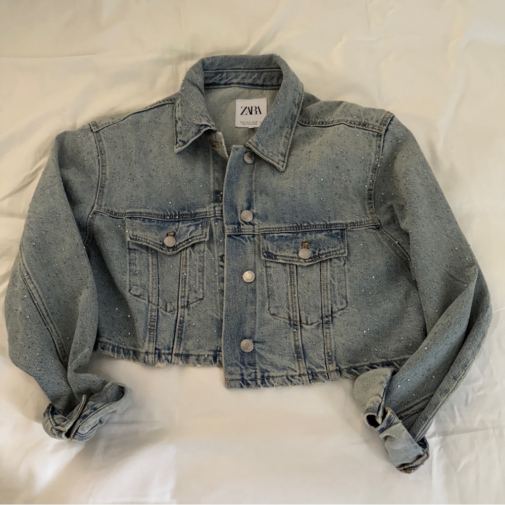 Zara Women's Light Blue Cropped Denim Jacket